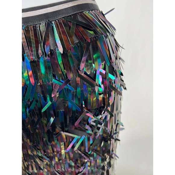 After Market Womens Straight Skirt Black Iridescent Midi Sequin Tinsel Festive M - Picture 6 of 12
